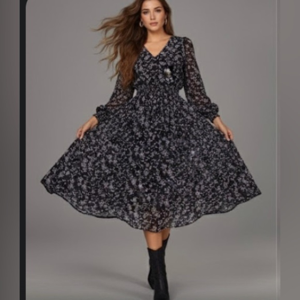 Boho Floral Print Chiffon Dress - Picture 6 of 12